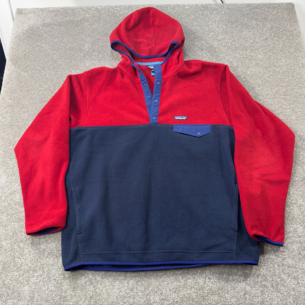 Patagonia Synchilla Fleece Hoodie Mens XXL Red Navy Snap T Pullover 25461 FA15